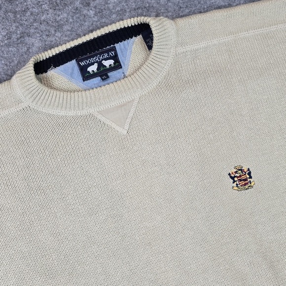 Woods & Gray Other - Woods & Gray Sweater Mens Extra Large Beige Crest Embroidered Cotton Pullover XL